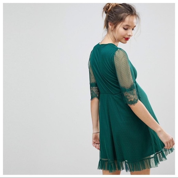 ASOS Green Mini Skater Dress with Lace. Size 6. - Picture 1 of 8